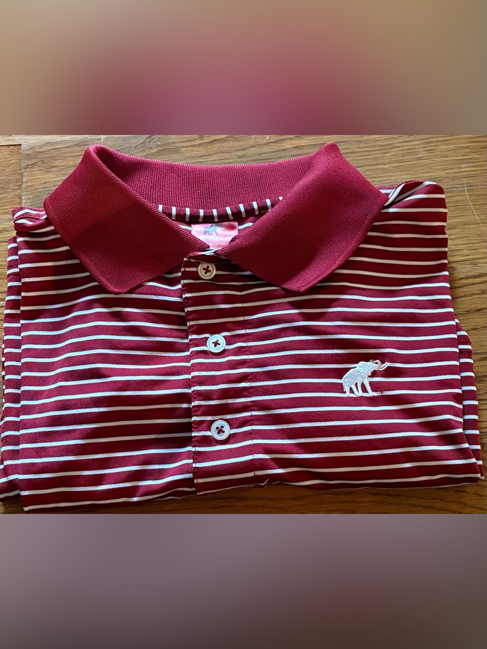 TuskWear Collection Men's Golf Shirt, Red/White w/Elephant, Size M, EUC